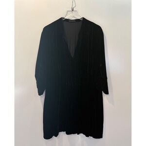 CP Shades Black Silk Blend Velvet V Neck Tunic Dress Womens Size XL